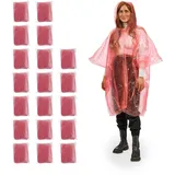 Relaxdays Regenponcho, 20er Set, Einweg Regencape mit Kapuze, Wandern, Festival, Notfallponcho für Damen & rot,