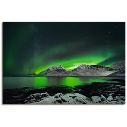 Leinwandbild ARTLAND "Polarlicht über einer winterlichen Berg", grün (farbe bild(er): grün), B:90cm H:60cm T:1,8cm, Canvas, Leinwand, Bilder, auf Keilrahmen gespannt