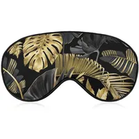 Schlafmaske, Gold, schwarze Palmblätter, Schlaf-Augenmaske, Augenbinde mit verstellbarem Riemen, exotische botanische, weiche Augenabdeckung zum Ausblenden von Lichtern