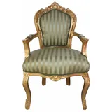 Casa Padrino Barock Esszimmer Stuhl Grün / Creme Streifen / Gold mit Armlehnen - Antik Möbel