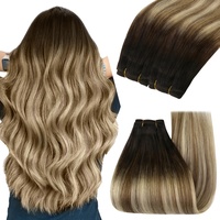 YoungSee Tressen Echthaar Balayage Echthaar Tressen Braun Blond Tressen Extensions Echthaar 45cm Haartressen Echthaar zum Einnahen Weave Extensions Echthaar Weft Hair Extensions Tressen 100g #2/6/24