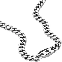 Diesel Kette The Link mit Logo Tag Silber Edelstahl
