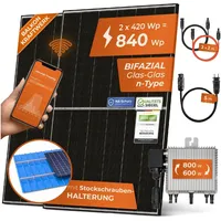 Solarway 840W Balkonkraftwerk 800W Komplett Steckdose - Ausgang einstellbar 600/800W - 2x420W Bifaziale Glas/Glas n-Type JaSolar-Module, Wechselrichter mit APP&WiFi, Plug&Play