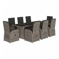 VidaXL 9-tlg. Garten-Essgruppe mit Kissen Grau Poly Rattan