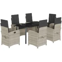 VidaXL 7-tlg. Garten-Essgruppe mit Kissen Hellgrau Poly Rattan