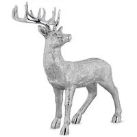 Große Stehende Silber Deko Hirsch Figur & Geweih - Weihnachten Wildfigur 48 cm
