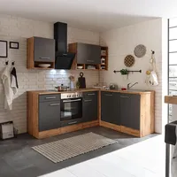 Respekta Winkelküche Lübeck L-Form 220 x 172 cm E-Geräte grau/wildeiche nachbildung