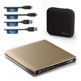 techPulse120 Externes USB 3.1 Blu-ray DVD CD USB-C UHD 4k 3D M-DISC BDXL HDR10 128GB Laufwerk Brenner Burner Superdrive BD Imperator Paket Tasche 90cm Anschlusskabel Aluminium Gold