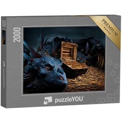 puzzleYOU Puzzle Fantasy-Szene mit blauem Drachen, 2000 Puzzleteile, puzzleYOU-Kollektionen Drache, Fantasy, Tiere aus Fantasy & Urzeit