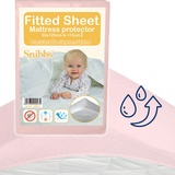 Snibbs wasserdichtes Spannbetttuch mit Eckgurten, wasserdichte Matratzenauflage fürs Babybett, Matratzenschoner 60x120 Baby wasserdicht, Nässeschutz 60 * 120 mit atmungsaktiver TPU-Membran rosa