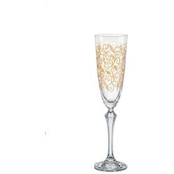 Crystalex Sektglas Leaves Gold 200 ml Sektgläseer 6er Set, Kristallglas, Gravur Gold, Kristallglas goldfarben