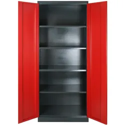 PROREGAL Stahlschrank Owl mit 4 Fachboden | HxBxT 192x78x38cm | Anthrazitgrau/Rot