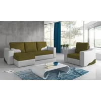 Fun Möbel Ecksofa Set COLLIN Ottomane Links + Sessel Weiss / Olivgrün - Weiß