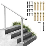 Happybuy Handlauf Außentreppe, 1,2 m, 122 cm, Outdoor-Handlauf, weiß, Treppengeländer, verstellbar von 0 bis 60 Grad, Handlauf für Treppen, Outdoor, weißes Aluminium, Treppengeländer für Garten