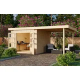 Gartenhaus Holz 28mm Gerätehaus Kandern 3 natur mit Anbaudach 449x244cm +AKTION+