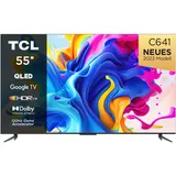 TCL C641 Fernseher 55 Zoll (138cm) QLED 4K UHD, 120 Hz Gaming, HDR10+, Dolby Vision, Dolby Atmos, Smart TV, Triple-Tuner DVB-T2/S2/C, Google TV, Schwarz, 2023