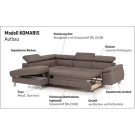 Cotta Ecksofa "Komaris L-Form, B: 249 cm", braun (mud), B:249cm H:72cm T:100cm, Microfaser PRIMABELLE (100% Polyester);Kunstleder SOFTLUX;Feinstruktur (100% Polyester);Kunstleder SOFTLUX/Struktur (100% Polyester);NaturLEDER, Sofas, Ecksofa, mit