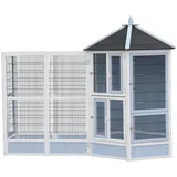 Dehner Voliere Santorini Set mit Freigehege, 132 x 236,4 x 180 cm, großzügiges Vogelgehege für Wellensittiche & Ziervögel weiß