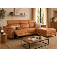 Ecksofa OTTO HOME "LUND, L-Form, 261cm, man. o. elektr. Relaxfunktion (mit USB-A)", braun (cognac), B:261cm H:97cm T:179cm, Echtleder 100% Echtleder;Kunstleder 100% Polyurethan, Sofas, Ecksofa, und Kopfteilverstellung