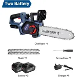 Akku Kettensäge - kabellose bürstenlose Motorsäge 30 cm - Elektro Kettensäge - 1500 mAh Lithiumakku - 2 Akkus - EU Stecker