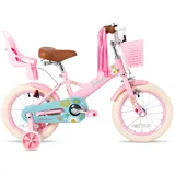 STITCH Little Daisy 14 Zoll Kinderfahrrad für 3-5 Jahre Kinderfahrrad, Fahrrad für Mädchen mit Stützrädern mit Korb & Luftschlangen,Rosa