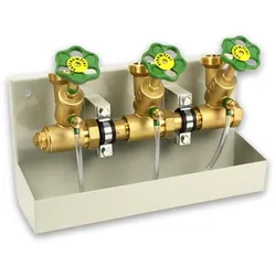 Kompakt-Wasserverteiler, 1 1/2''AG, mit Entleerungswanne, von 2 - 6 Abgänge (Ausführung: 5 Abgänge)