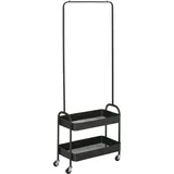 Homcom Kleiderständer auf Rollen, Garderobenständer mit Kleiderstange, Schuhablage, freistehende Garderobe aus Stahl, für Wohnzimmer, Schlafzimmer, bis 16 kg belastbar, Schwarz