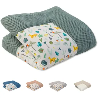 ULLENBOOM Baby Krabbeldecke 100x100 cm gepolstert - Salbeigrün-Regenwald (Made in EU) - Krabbeldecke für Baby mit 100% OEKO TEX Baumwolle, ideal als Babydecke, Laufgittereinlage & Spieldecke