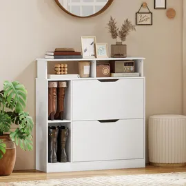 Homcom Schuhkipper 89 x 92 x 25 cm mit 2 Schubladen weiß / weiß matt