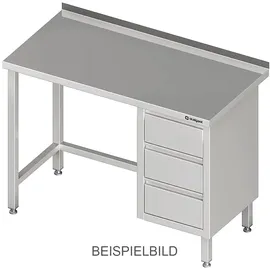 Stalgast Arbeitstisch ohne Grundboden, 1500x700x850 mm, mit 3er Schubladenblock links, ohne Aufkantung, verschweißt