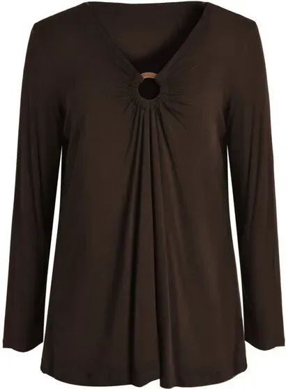 IZURIA Langarmshirt mit V-Ausschnitt in Kaffee-Farbe, Größe XL