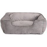 lionto Hundebett 2-in-1 mit komfortablem Einstieg, kuscheliges Heimtierbett zum Wenden für Hunde und Katzen, 60x50 cm, Hundekissen in pflegeleichter Wildlederoptik, grau