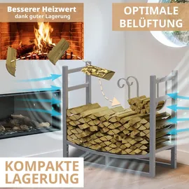 lawa living and lifestyle Brennholzregal innen Metall 84x33x76 Silber Kaminholz Stapelhilfe Stahl Verzinkt Feuerholz Regal Brennholz aussen Holzlege Kaminofen Holzaufbewahrung - Silber