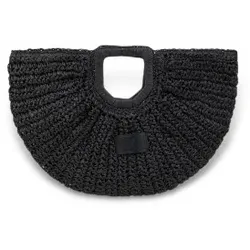 SYSTEM ACTION für Damen. V25BL308 Schwarze geflochtene Halbmondtasche (OSFA), Lässig, Papier