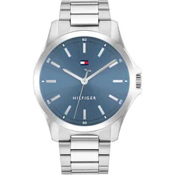 Quarzuhr TOMMY HILFIGER "BRUCE", silber (silberfarben), Armbanduhren, Herren, Armbanduhr, Herrenuhr, Lederarmband, analog