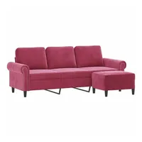 vidaXL 3-Sitzer-Sofa mit Hocker Weinrot 180 cm Samt