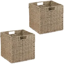 Relaxdays Aufbewahrungskorb, 2er Set, Seegras, geflochtenes Design, Kleidung, Spielzeug, 30x30x30 cm, Regalkorb, natur