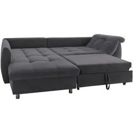 luma-home Ecksofa Schlafcouch L-Garnitur Bettkasten Ottomane links, Mikrofaser Anthrazit, - Dunkelgrau/Grau