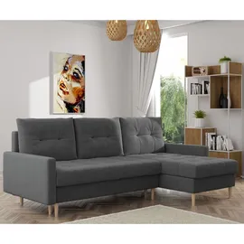 möbel punkt Ecksofa OSLO Webstoff Grau mit Bett Bettkasten Sofa Schlafsofa Ottomane universell Links oder Rechts