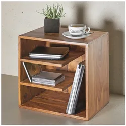 KADIMA DESIGN Stilvoller Beistelltisch aus Sheeshamholz, 3 Ablageflächen, individuelle Maserung, 43x43x30 cm.