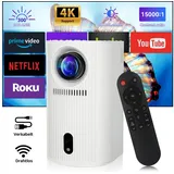 Happybe Mini Beamer 4K 1920 x 1080P, Unterstützt WiFi 6, BT 5.4 Android 11 Portabler Projektor (1920 x 1080 px, mit HDMI/USB /TV Stick, 1500:1, HIFI-Lautsprecher 4K 1080p unterstützt) weiß