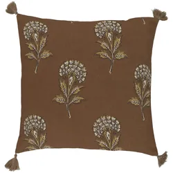 Chic Antique Aix Kissenbezug Blumenmotiv mit Quasten, L50/B50 cm, Dunkelbraun