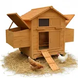 Mucola Hühnerstall 157x90x114 cm Holz Natur Rollbar – Hühnerhaus mit 2 Nestboxen & Rampe, Reinigungsschublade herausnehmbar – wetterfest Outdoor – Geflügelstall Hasenstall Kaninchenstall Kleintiere