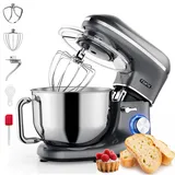 Fentic Küchenmaschine 2000W – Knetmaschine, Rührmaschine, Schneebesen, Knethaken, Rührhaken, 6,2L Edelstahlschüssel, 6 Geschwindigkeiten, Pul... - Grau