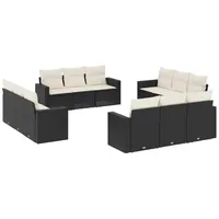 vidaXL 12-tlg Garten-Sofagarnitur mit Kissen Schwarz Poly Rattan Modell 51