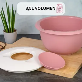 Westmark Rührschüssel mit zweigeteiltem Deckel 3,5 l, rosa/weiß,