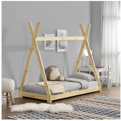 en.casa Kinderbett, »Onejda« Kinderbett Tipi Bett aus Kiefernholz 80x160cm Natur beige