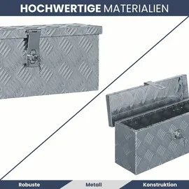 deluke DELUKE® Aluminiumbox mit Deckel - Abschließbar Alubox Deichselbox Alu Anhängerbox Werkzeugkiste Metall Transportbox Metallkiste, 48,5x14x20cm Silber