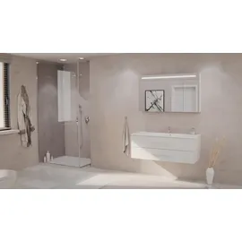Fackelmann B.Clever Badmöbel Set mit Spiegelschrank, 120 cm Weiß, Waschbecken Gussmarmor Weiß