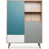 Finori Highboard 103 x 139 x 40 cm Blau / Petrol / Weiß / Grau